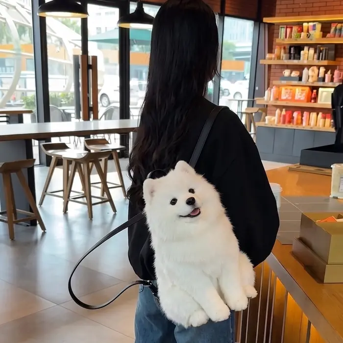 Samoyed Pupack worn as a backpack, seen from behind